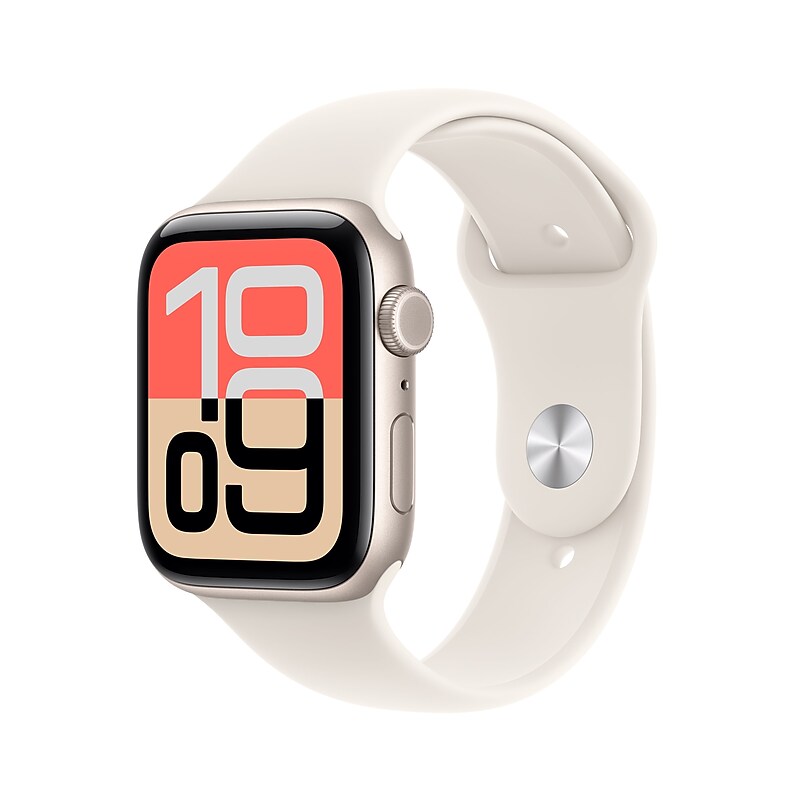 Apple Watch SE 3 GPS + Cellular Smartwatch, 44mm, Starlight Aluminum Case with Starlight Sport Band, Medium/Large (MEPF4LW/A) image 1