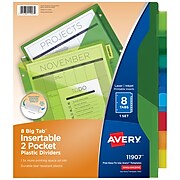 Avery Big Tab Two-Pocket Insertable Plastic Dividers, 8-Tab, Multicolor (11907)