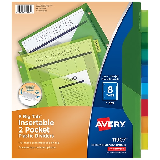 Pack of 8 Avery Two Pocket Insertable Plastic Dividers 