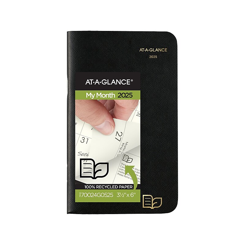 2025-2026 AT-A-GLANCE Recycled 3.5" x 6" Monthly Planner, Faux Leather Cover, Black (70-024G-05-25) image 1