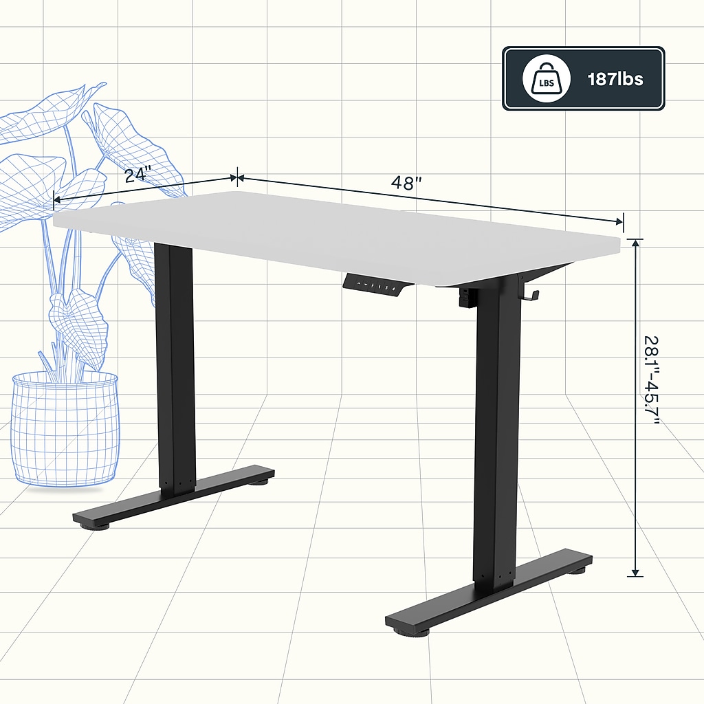 Desk with dimensions and weight rating illustration