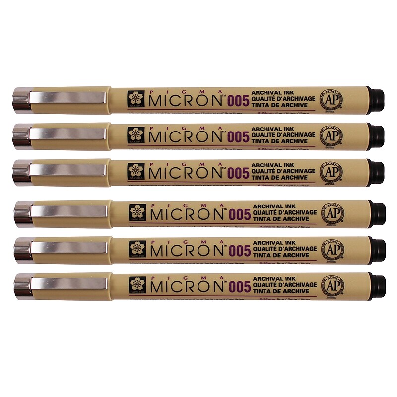 Sakura Pigma Micron Pen, Fineliner, Black Ink, 6/Pack (SAKXSDK00549-6) image 1
