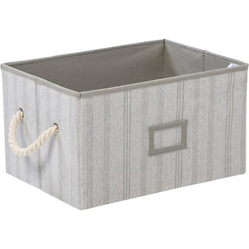 Honey-Can-Do Large Stackable Folding Fabric Storage Bins, 8.3" x 10.2" x 14.7", Gray Stripes, 3/Set (SFT-09683) image 1