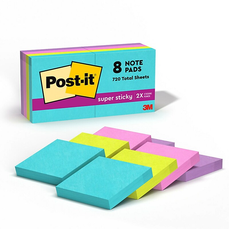 Post-it Super Sticky Notes, 1-7/8" x 1-7/8", Supernova Neons Collection, 90 Sheets/Pad, 8 Pads/Pack (622-8SSMIA) image 1