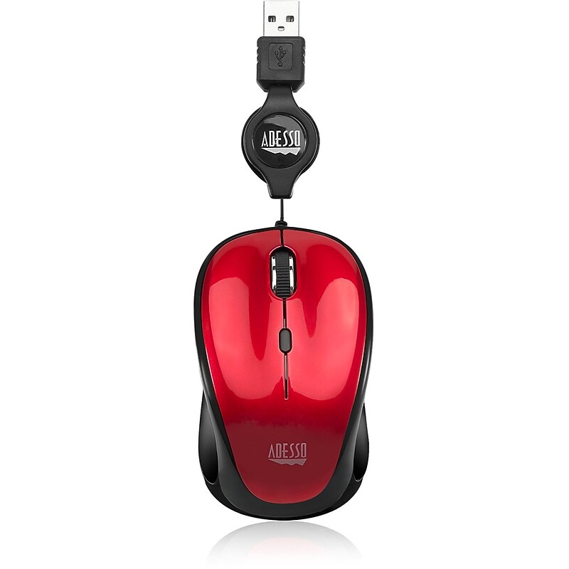 Adesso iMouse S8R USB Illuminated Retractable Mini Mouse, Red image 1
