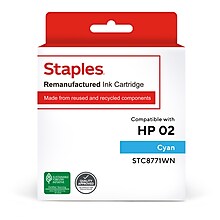 Staples Remanufactured Cyan High Yield Ink Cartridge Replacement for HP 02 (TRC8771WN/STC8771WN)