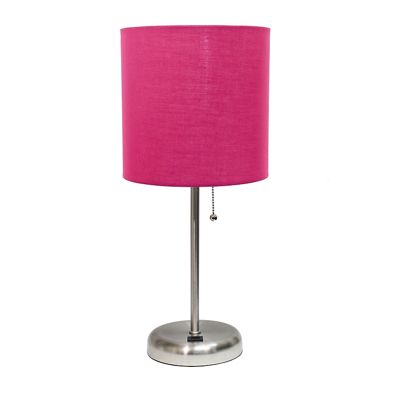 Creekwood Home Oslo 19.5" LED Table Lamp with USB Port, Brushed Steel/Pink Shade (CWT-2012-PN) image 1