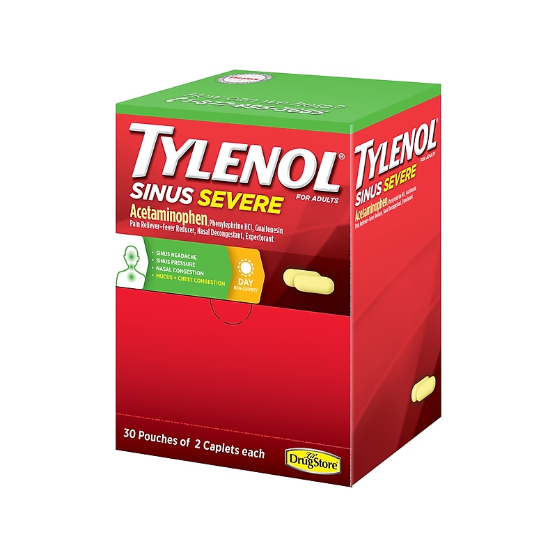 Tylenol Sinus Severe Daytime Caplets, 2/Pouch, 30 Pouches/Box (64578) image 1