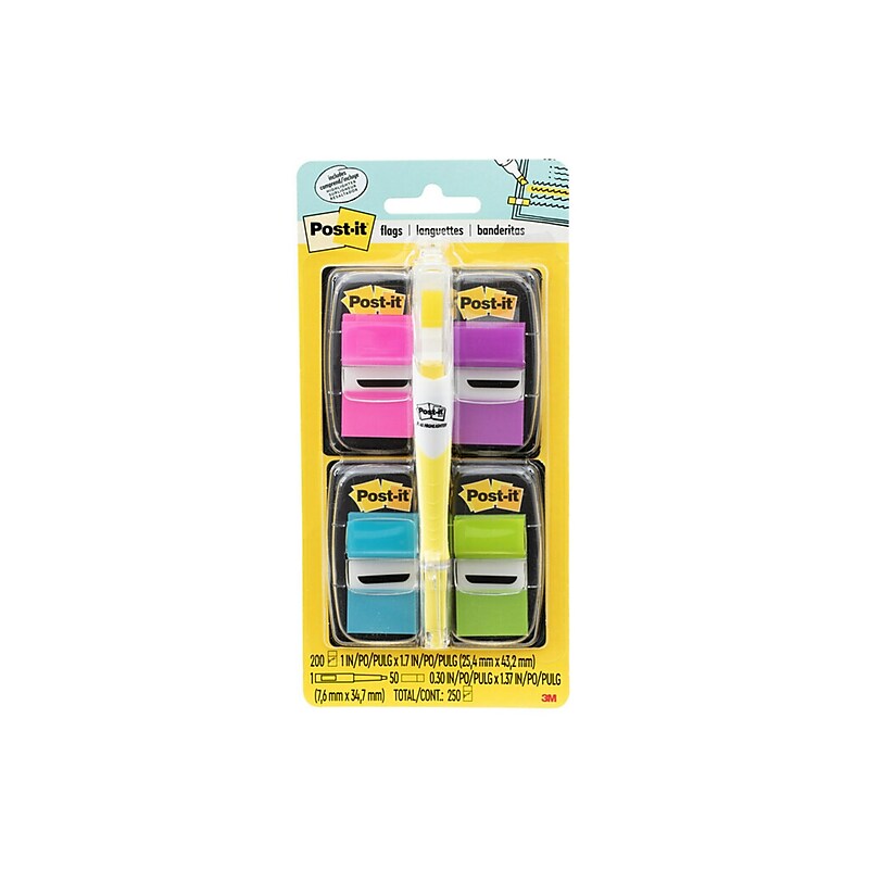 Post-it Flags Value Pack with Flag Highlighter, 1", Assorted Colors, 200 Flags/Pack (680-PPBGVA) image 1