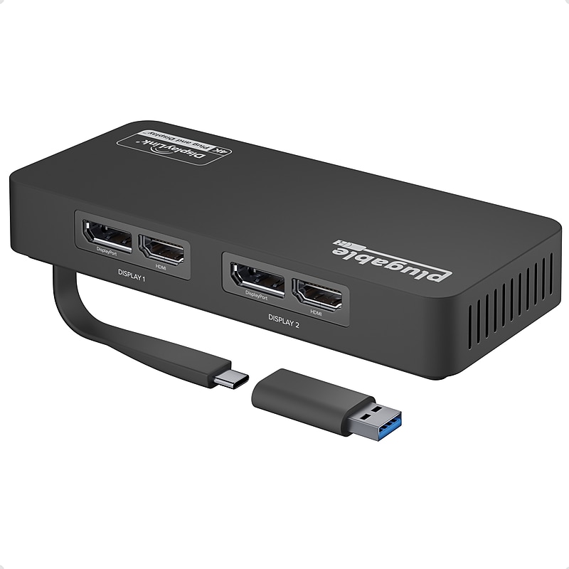 Plugable 4K USB 3.0 & USB-C to DisplayPort and HDMI Dual Monitor Adapter, Male to Female, Black (USBC-6950U) image 1