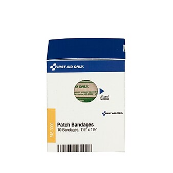 First Aid Only Bandages; Smart Compliance, 1-1/2" x 1-1/2" Plastic Patch Bandages, 10/Box (FAO3000)