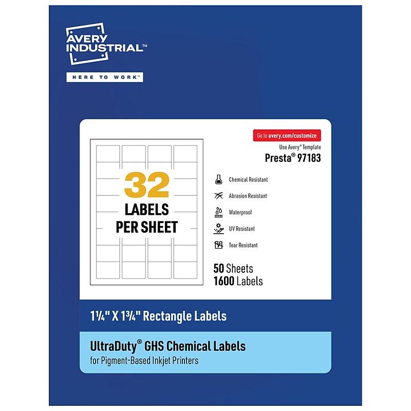 Avery Inkjet UltraDuty GHS Labels, White, 1600 Labels/Box (97183) image 1