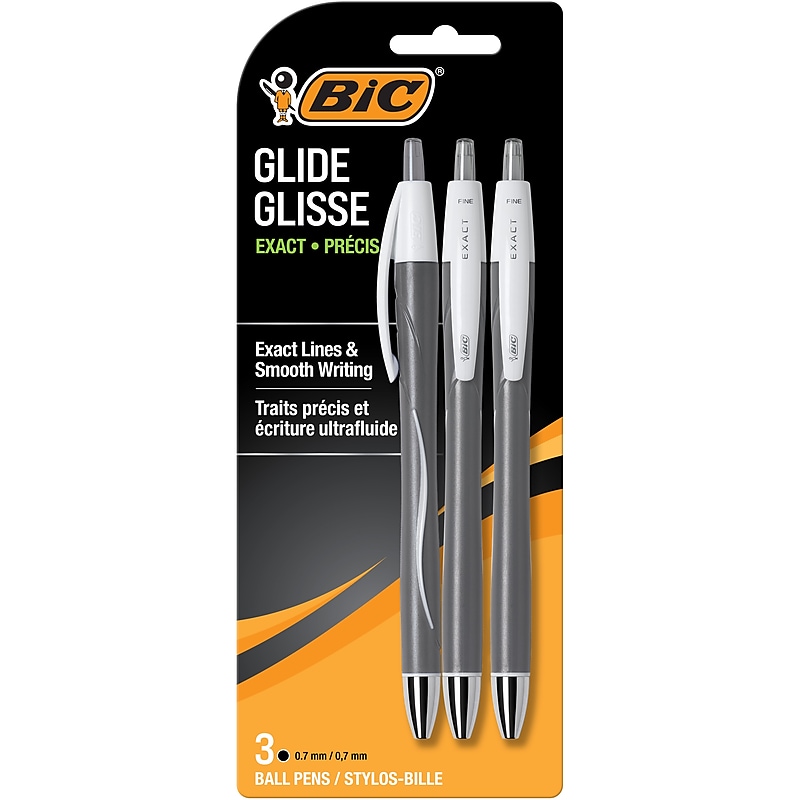 BIC Glide Exact Retractable Ballpoint Pen, Fine Point, 0.7mm, Black Ink, 3/Pack (VCGNP31DC-BLK) image 1