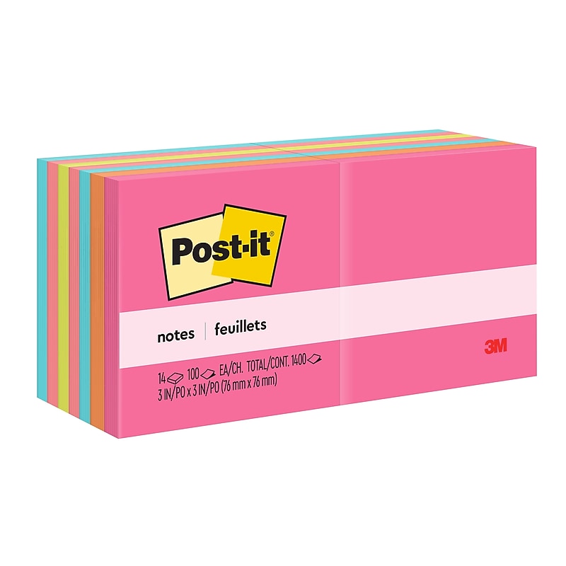 Post-it Notes, 3" x 3", Poptimistic Collection, 100 Sheet/Pad, 14 Pads/Pack (65414AN) image 1