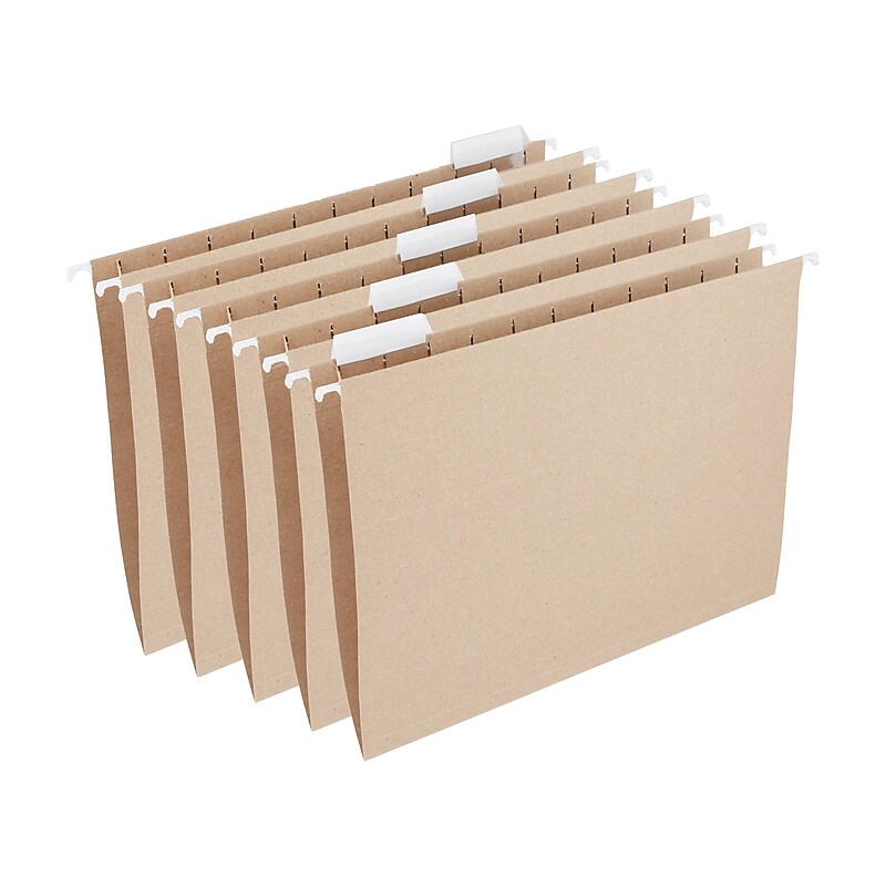 Staples® 100% Recycled Hanging File Folders, 5-Tab Letter, Natural Brown, 25/Box (TR75601-US) image 1