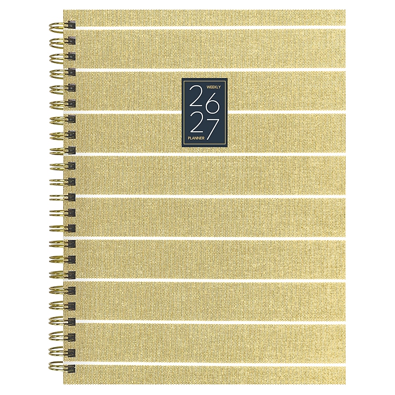 2026-2027 TF Publishing Yellow Linen 6.5" x 8" Academic & Calendar Weekly & Monthly Planner, Gold/White (AY27-9208) image 1