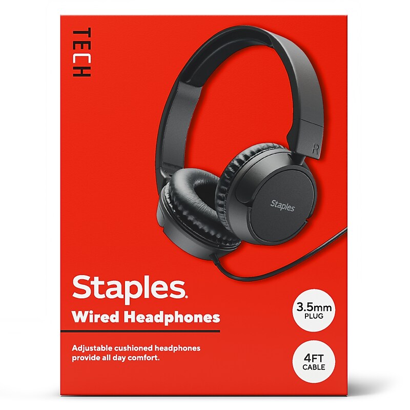 Staples TECH Wired Headphones, Black (ST63352) image 1