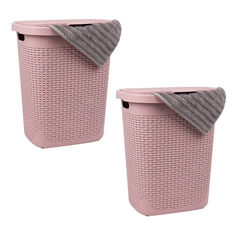 Mind Reader 13.21-Gallon Hamper with Lid, Plastic, Pink, 2/Set (50HAMP2PK-PNK) image 1