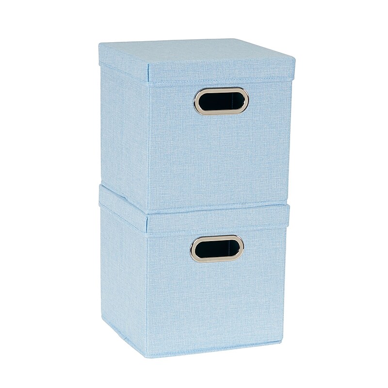 Household Essentials Medium Stackable Folding Fabric Storage Bin, 11" x 11.4"x 11.4", 24.75 Qt., Blue, 2/Pack (816-1) image 1