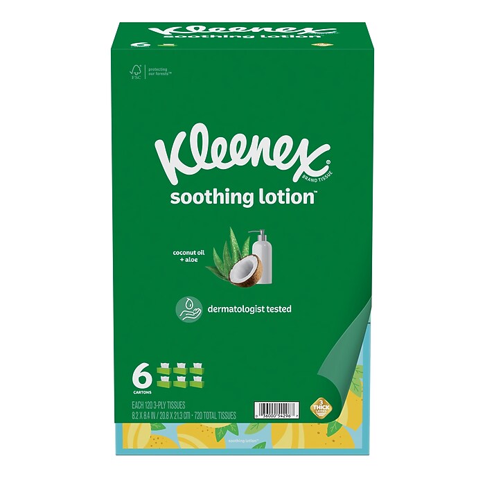 Kleenex Soothing Lotion Facial Tissue, 3-Ply, 120 Sheets/Box, 6