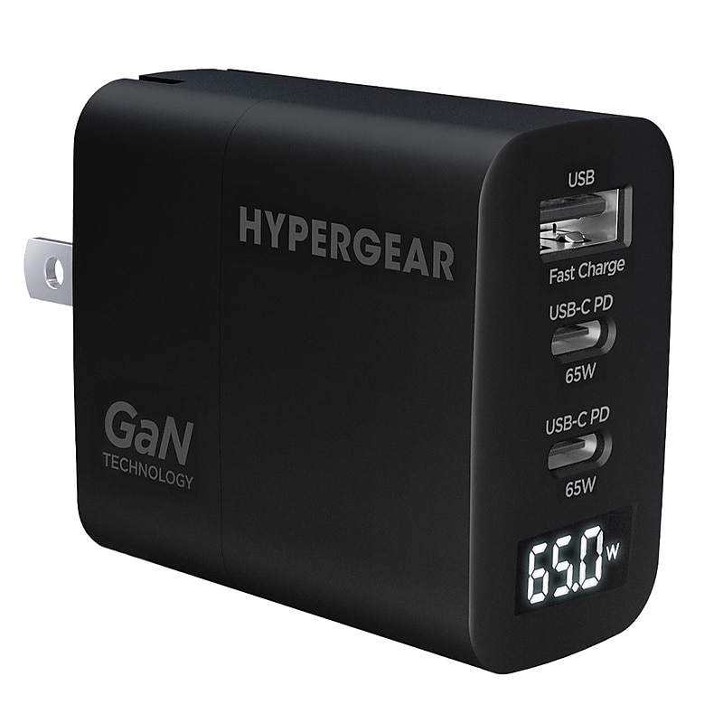 HyperGear SpeedBoost 65W 3-Port-USB GaN Charger, Black (16299) image 1