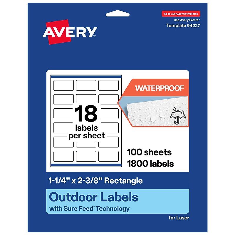 Avery Rectangle Laser Multipurpose Labels, 1-1/4" x 2-3/8", White, 1800/Box (19479399267) image 1