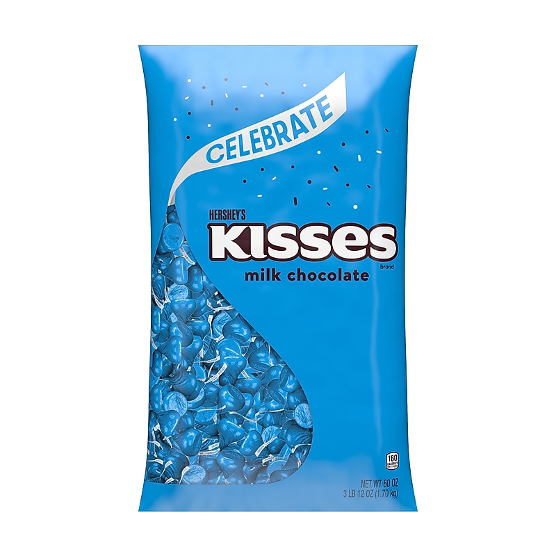 HERSHEY'S KISSES Milk Chocolate Candy Bulk Bag, Blue Foils, 60 oz., 400/Bag (HEC16037) image 1