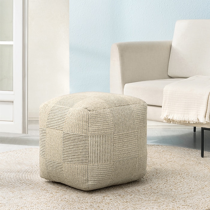 Anji Mountain Branford Ivory Natural Fabric Square Pouf Ottoman