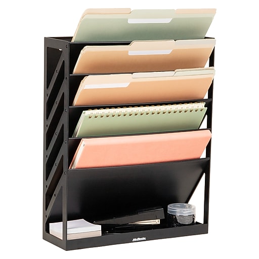 Mind Reader 5-Compartment Plastic Mountable Wall File, Black