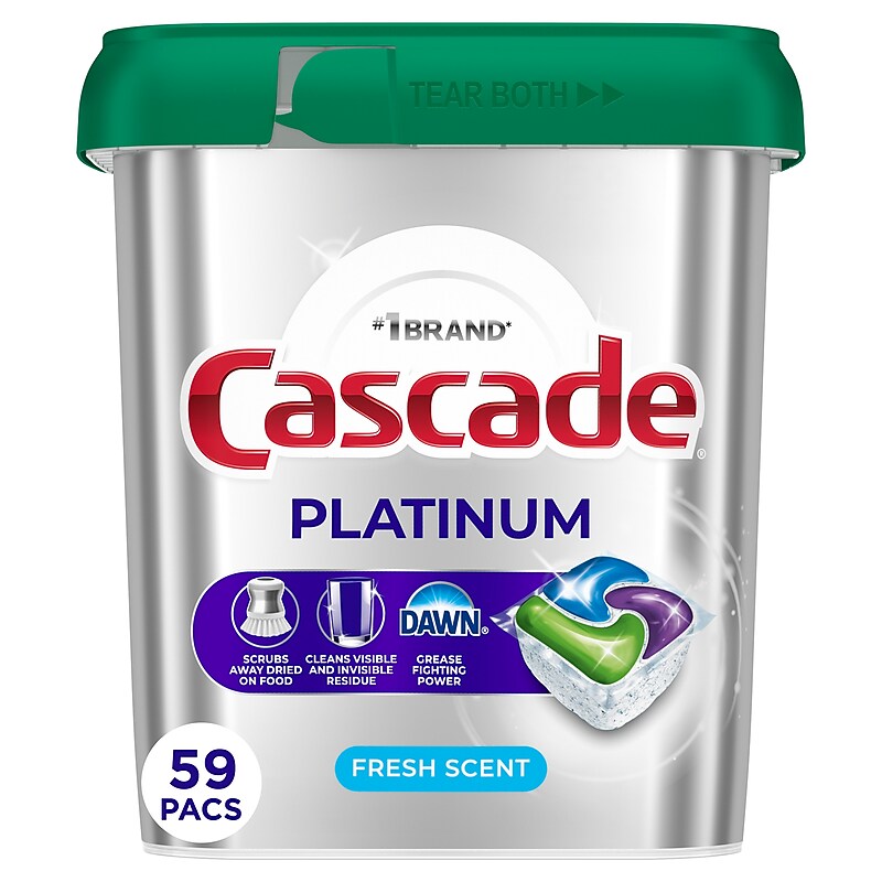 Cascade Platinum ActionPacs Dishwashing Detergent Pacs, Fresh Scent, 59 Pacs/Pack (97726) image 1