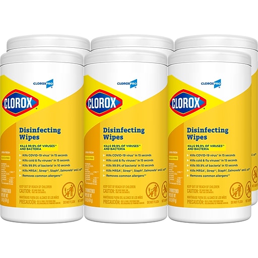 CloroxPro Disinfecting Wipes, Lemon Fresh, 75 Wipes/Container, 6