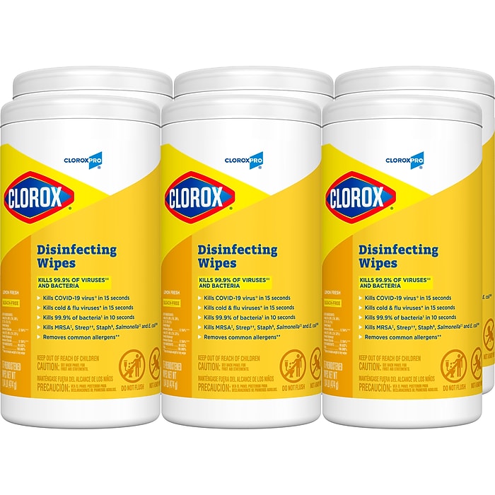 CloroxPro Disinfecting Wipes, Lemon Fresh, 75 Wipes/Container, 6
