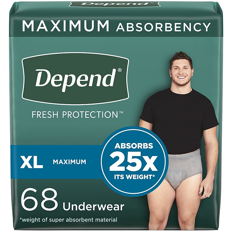 Depend Fresh Protection Adult Incontinence Underwear for Men, Disposable, Grey, XL, 68 Count (54204) image 1