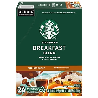 Starbucks Breakfast Blend Coffee, Keurig® K-Cup® Pods, Medium Roast, 24/Box (9736)