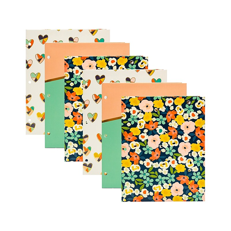 Pukka Pad Carpe Diem Floral Love 3-Hole Punched 2-Pocket Portfolio Folders, Assorted Colors, 6/Pack (9098-CD) image 1