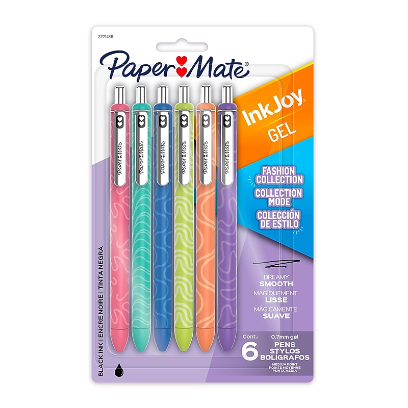 Paper Mate InkJoy Retractable Gel Pens, Medium Point, 0.7mm, Black Ink, 6/Pack (2221486) image 1
