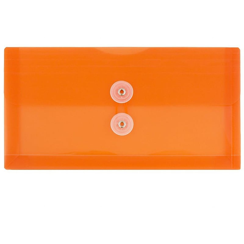 JAM Paper Premium Plastic Filing Envelope with Button & String Closure, Orange, 3/Pack (921B1ORX3) image 1