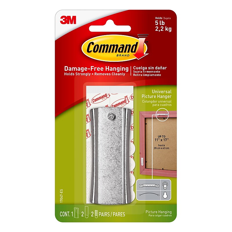 Command Large  Hanger w/ Stabilizer Strips, 5 lb., Silver (17047-ES) image 1