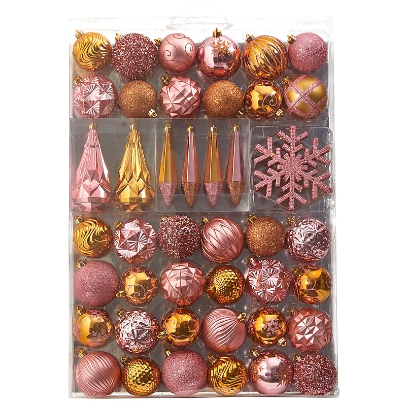 Nearly Natural Holiday Shatterproof Pink Christmas Tree Ornament Box Set, 52/Set (D1003-PK) image 1