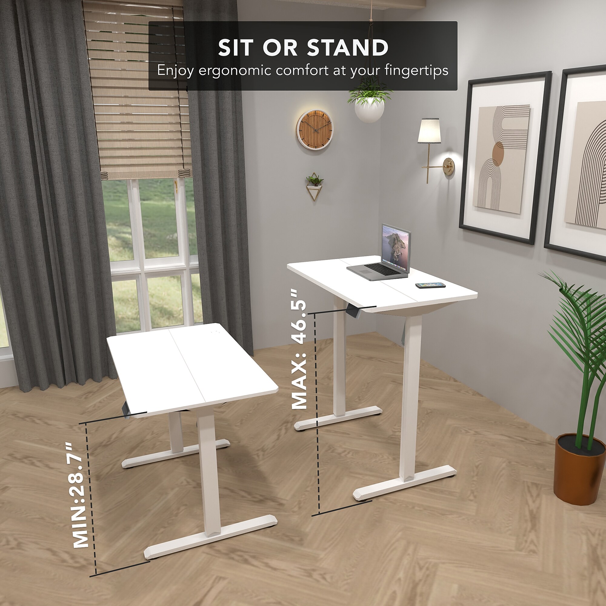 Mount-It! 48″W Electric Rectangular Adjustable Standing Desk, White (MI-8037) Sansujyuku sansujyuku.com