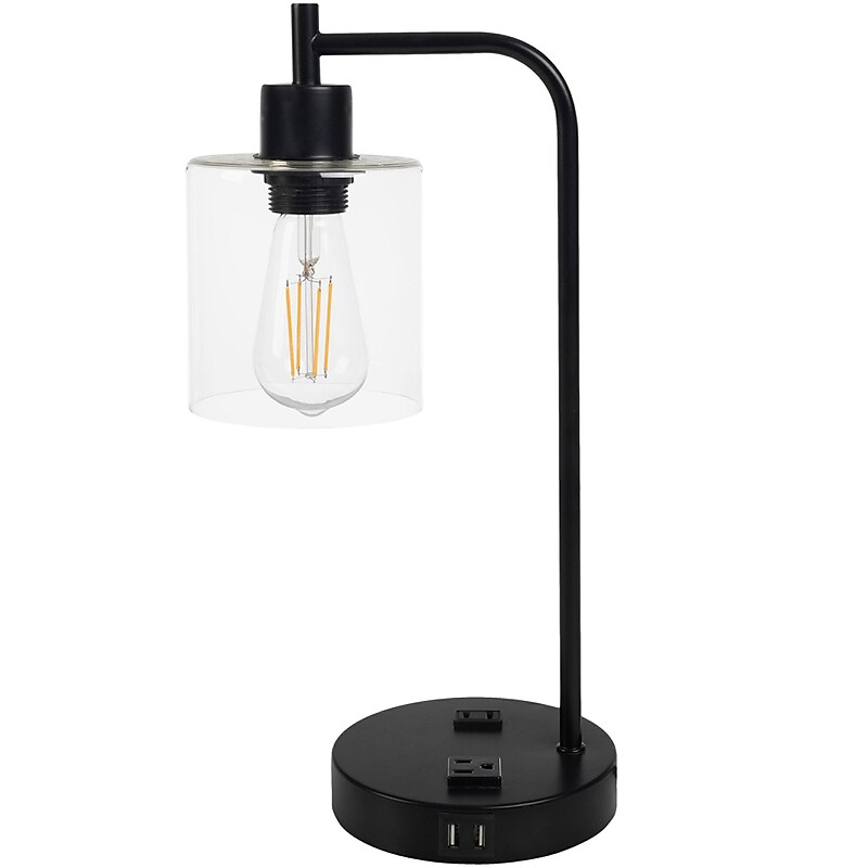 Lavish Home 16.14"H LED Table Lamp with USB Ports, Black (72-LMPDKIND-1B) image 1