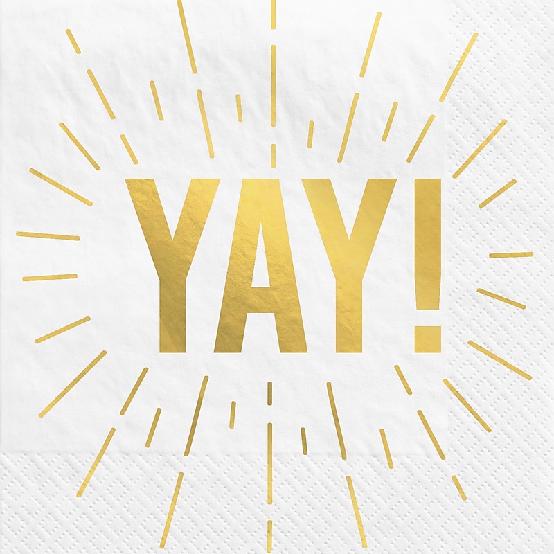 Party City "YAY!" Lunch Napkin, 2-Ply, White & Gold, 16/Pack (AM500139) image 1