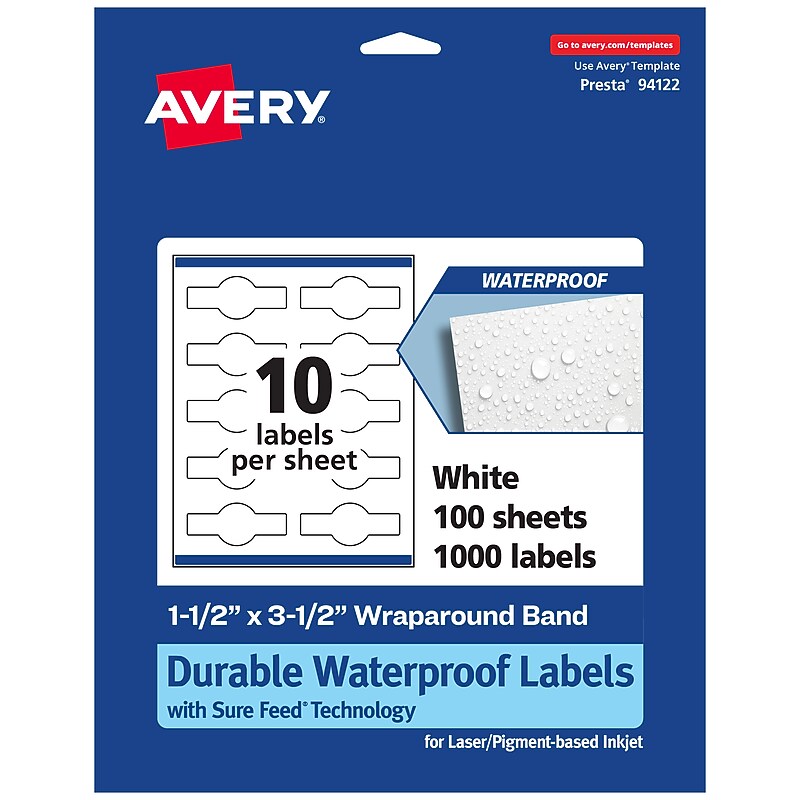 Avery Laser/Inkjet Decorative Edge Waterproof Multipurpose Labels, 3.5"  x 1.5", White, 1000/Box (94122) image 1