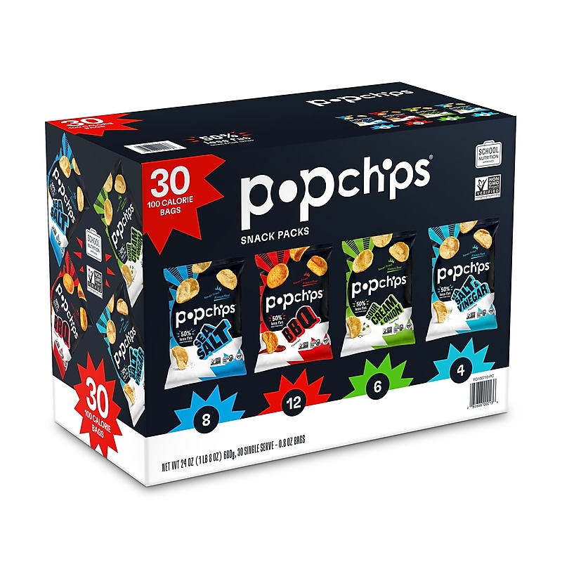 popchips Gluten Free Potato Chips Variety Pack, 24 oz., 30 Bags/Box (SMC94005) image 1