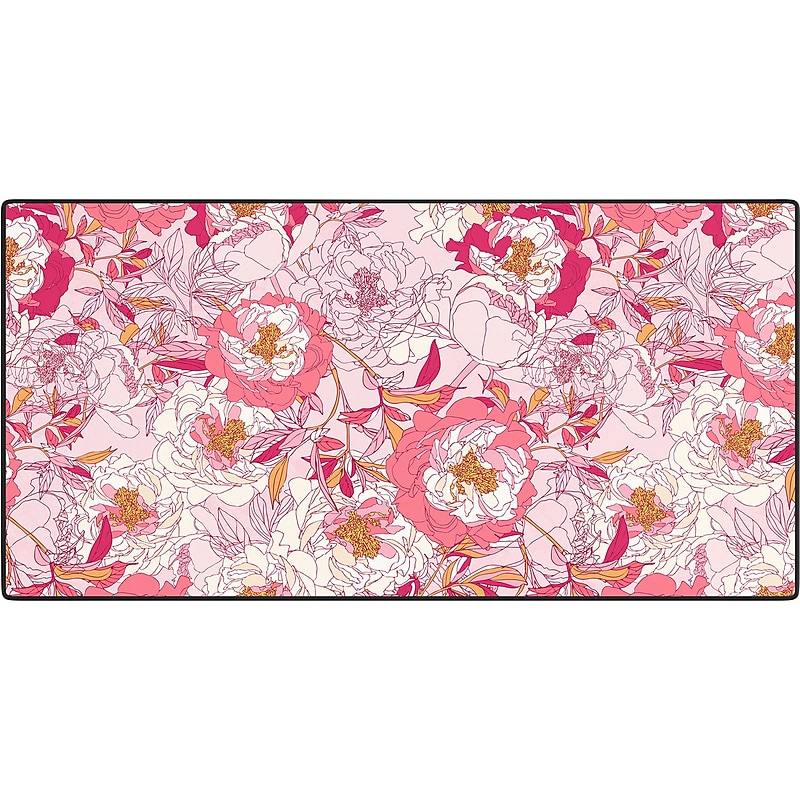 DENY Designs Pink Flowers of Peonies by Showmemars Anti-Slip Polyester Desk Pad, 15.5" x 31.5", Multicolor (84023-DSKMAT) image 1