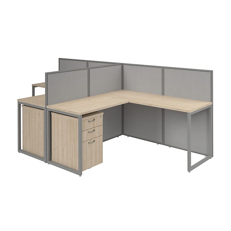 Bush Business Furniture Easy Office 2 Person L Cubicle Desk w/ Drawers, Natural Elm (EOD560SNE-03K) image 1