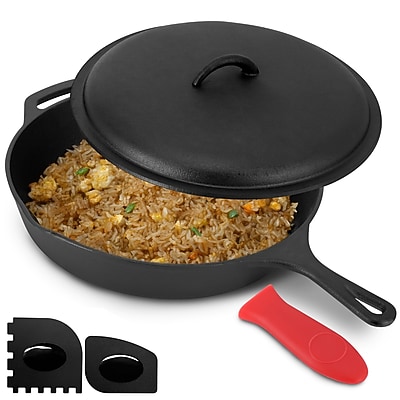 MegaChef - 12 Inch Pre-Seasoned Cast Iron Skillet with Tempered Glass Lid - Thumbnail 2