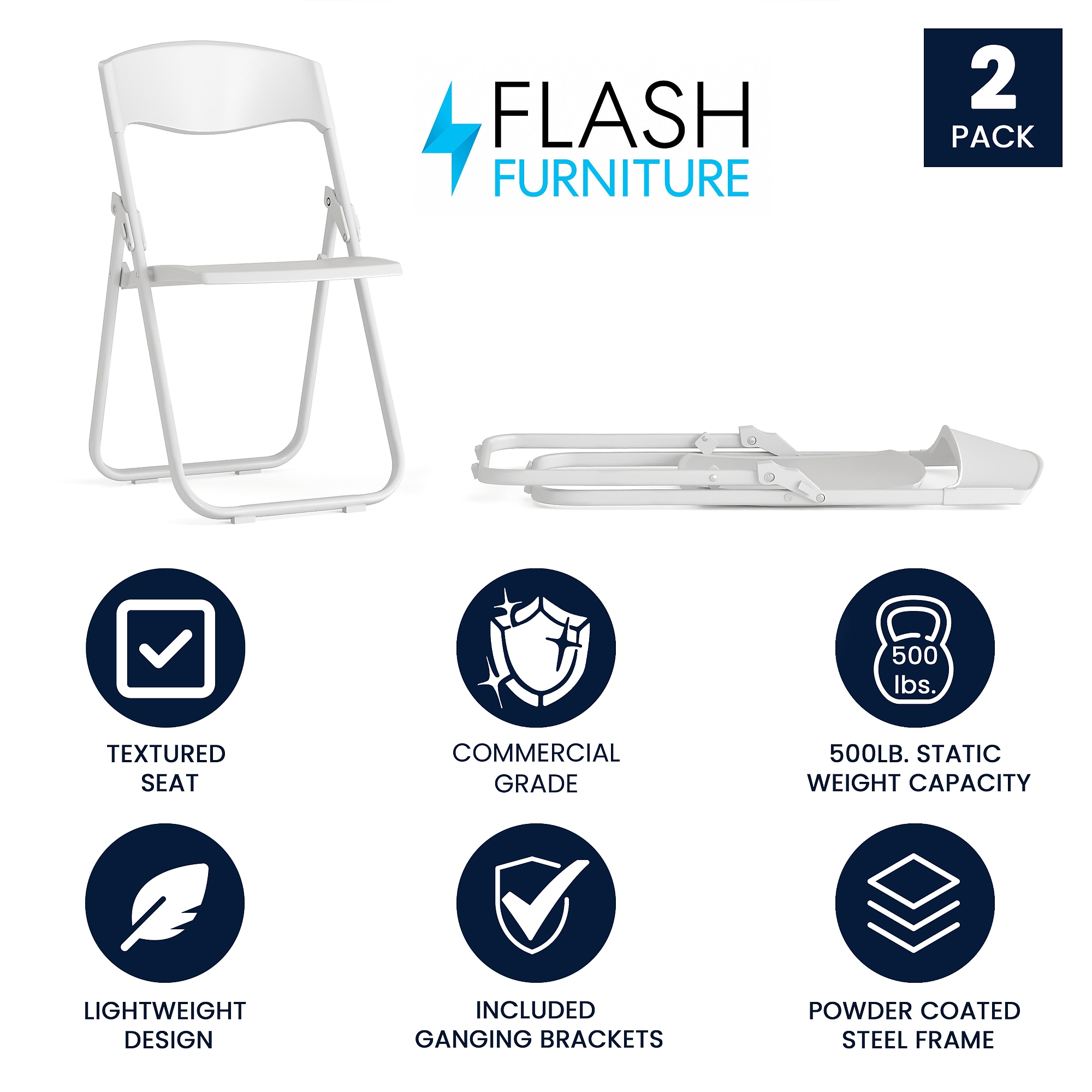 Flash Furniture HERCULES Series Plastic Folding Chair, White, 2/Pack (2RUTIWHITE) Sansujyuku sansujyuku.com