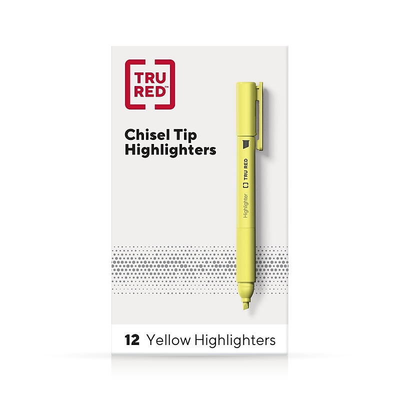 TRU RED™ Pocket Stick Highlighter with Grip, Chisel Tip, Yellow, Dozen (TR54580) image 1