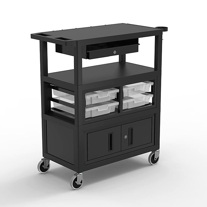 Luxor Mobile Deluxe Teacher Cart with Swivel Wheels, Black/Gray